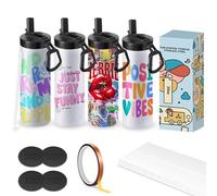 Cafultgo Paquete de 4 vasos de sublimación Leere Tassen Wasserflasche de 20 onzas Weißer gerader Edelstahl Tumbler mit Metallstroh und Deckel für Tumbler Heat Press Machine Sublimation Print (4