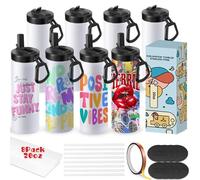 Cafultgo Paquete de vasos de sublimación, vasos en blanco, botella de agua de 20 onzas, vaso recto de acero inoxidable con popote de metal y tapa para vaso de prensa de calor, impresión por