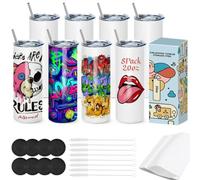 Cafultgo Set of 8 Sublimation Blanks Skinny Tumbler 20 OZ White Straight Bulk Stainless Steel Tumbler, with Lid and Straw, Shrink Wrap, Individually Boxed, Blank White