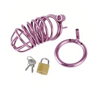 Cage pénienne masculine grande taille en or rose, conçue pour l'entraînement masculin, jouet érotique pour adulte, livrée avec 3 anneaux de tailles différentes, serrure et clé inclusies.