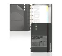 CAGIE Carpeta de anillas A7 rellenable, 6 anillas, cuaderno con registro, hojas sueltas Diary con bolsillos, paquete de relleno, incluye regla cuadrada y páginas de puntos, 4,13 x 5,71 pulgadas, gris