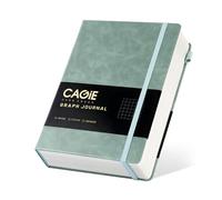 CAGIE Cuaderno de papel cuadriculado, 320 páginas, 100 g/m², cuadrícula gráfica, diario A5, tapa dura, de cuero, cuadrícula cuadriculada, cuadernos para ingeniería, matemáticas, trabajo, color verde