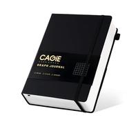 CAGIE Cuaderno gráfico de 320 páginas, 100 g/m², papel cuadriculado, diario A5, tapa dura, de piel, cuadrícula cuadriculada, cuadernos para ingeniería, matemáticas, trabajo, color negro