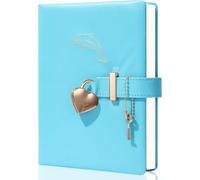 CAGlE Diary with Lock and Key, Heart-Shaped Lock Journal for Girls, Leather Journal Personal Organizers Girls Secret Notebook, 5.3x7 inches, Blue