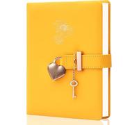 CAGlE Diary with Lock and Key, Heart-Shaped Lock Journal for Girls, Leather Journal Personal Organizers, Girls Secret Notebook, 5.3x7 inches, Yellow