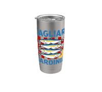 Cagliari Cerdeña Sardinas Retro Estañado Pescado Gráfico Costero Vaso térmico de acero inoxidable de doble pared