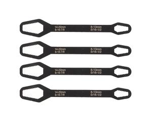 CAGUYLONA 4 unidades de llave autoajustable de doble extremo, llave universal ajustable de 8 a 22 mm, llave de acero de alta dureza 60HRC con diseño de mordaza dual para reparación de automó (Negra)