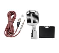CAGUYLONA Micrófono dinámico con patrón de captación cardioide Retro, micrófono Ajustable para presentaciones en Escenario y KTV, con Soporte antivibración y Carcasa insonorizada para Voces (Plata)