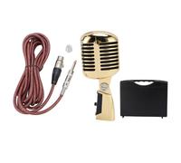 CAGUYLONA Micrófono dinámico con patrón de captación cardioide Retro, micrófono Ajustable para presentaciones en Escenario y KTV, con Soporte antivibración y Carcasa insonorizada para Voces (Oro)