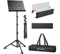 CAHAYA Atril triple de altura plegable y fácil de guardar atril de metal, altura ajustable de 78 a 170 cm, negro mate CY00005-1