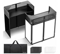 CAHAYA Cabina DJ Portátil - Mesa DJ Plegable con esquinas dobles, t elas de iluminación negra y blanca, bolsa de transporte, orificios para cables, 102×51cm - Ideal para fiestas y eventos