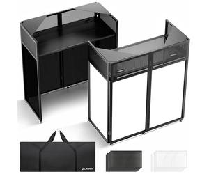 CAHAYA Cabina DJ Portátil - Mesa DJ Plegable con Esquinas Dobles, t elas de iluminación Negra y Blanca, Bolsa de Transporte, Orificios para Cables, 102×51cm - Ideal para Fiestas y Eventos