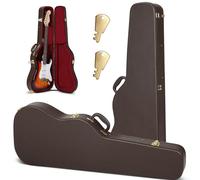 CAHAYA Funda rígida para guitarra eléctrica, 25 mm de grosor, acolchado resistente al agua, diseño de PU fácil de limpiar, adecuado para guitarra eléctrica, Marrón+borgoña, 105 x 39 x 12 cm, Moda