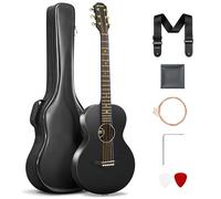 CAHAYA Guitarra acústica de fibra de carbono: 38 pulgadas compuesta OM Body Travel Guitar Kit para principiantes, baja acción, fácil de tocar, cuerda de acero ligera e impermeable con bolsa de