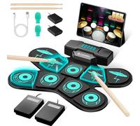 CAHAYA - Juego de almohadillas para orejas electrónicas para batería de doble bocina, portátil, 9 almohadillas para orejas, batería de práctica eléctrica, enlace de juego MIDI, 4 horas de vida, gran