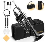 CAHAYA Juego de trompeta estándar BB: instrumento de trompeta de latón para estudiantes con estuche rígido 7C, guantes de boquilla para principiantes o avanzados, color negro