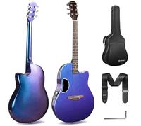 CAHAYA Kits de Guitarras Electroacustica - Guitarra de Color Azul Degradado con Material de Fibrade Carbono Equipada con Un Pastilla Incorporado con Funda de Actuación y Correa de Guitarra Ideal para