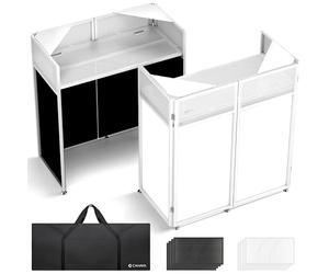 CAHAYA Mesa DJ Portátil Plegable - Cabina DJ con Fundas Negra y Blanca, Estructura Metálica Estable, Gestión de Cables y Bolsa de Transporte, para Controlador y Portátil, 102×51 cm, Blanco