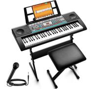 CAHAYA Piano Digital de 61 Teclas - Piano Eléctrico Portátil para Principiantes con 3 Modos de Enseñanza 128 Sonidos y 128 Ritmos Set con Soporte Banco Micrófono y Altavoces Integrados