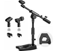 CAHAYA Soporte de micrófono ajustable - Soporte de micrófono de escritorio con brazo de brazo de brazo de metal, base ponderada, soporte de micrófono de mesa con 2 clips de micrófono de 3/8 a 5/8