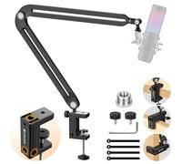 CAHAYA Soporte de Micrófono con Brazo Articulado de Escritorio Ajustable con Adaptador de 3/8" a 5/8" Rotación Completa Organizadores de Cables, Modelo CY00380-1