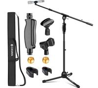 CAHAYA Soporte de micrófono con mango de metal: trípode de micrófono 3 en 1 de doble uso con bolsillo y clips de micrófono, altura ajustable para reuniones de escenario, lenguaje en vivo CY0362