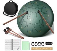 CAHAYA Tambor de lengua de acero, 13 notas: Tambor de mano de acero con llave C de 30,5 cm con libro de música, mazos de tambor, púas de dedo y bolsa de transporte, verde CY00374-1