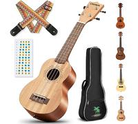 CAHAYA Ukelele CY0068 - Kit de iniciación de 21 pulgadas para principiantes con bolsa de concierto, correa arcoíris, calcomanías para diapasón, para adultos y niños, caoba