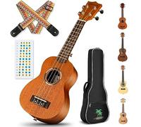 CAHAYA Ukelele soprano para principiantes: kit de ukelele de 21 pulgadas con bolsa de transporte, correa para el hombro, calcomanías de diapasón, para adultos y niños en caoba CY0335