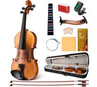 CAHAYA Violín 4/4 de Madera Maciza - Set Completo Hecho a Mano para Principiantes, Estudiantes y Adultos, con Estuche, Arco, Hombrera, Afinador y Resina
