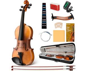 CAHAYA Violín d Madera Maciza Tamaño 4/4 - Exquisita Artesanía Conjunto de Violin con Estuche de Violín Apoya-Hombros Afinador d Resina para Principiantes y Iños arco doble
