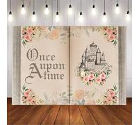 Caheansi 7x5ft Once Upon a Time Fondo Vintage Rosa Flores Castillo Princesa Cuento de hadas Libros Fotografía Fondo Niñas Fiesta de cumpleaños Banner Pastel Mesa Decoraciones Estudio fotográfico