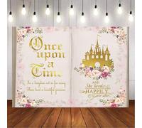Caheansi 8x6ft Once Upon a Time Fondos Vintage Rosa Flores Oro Castillo Princesa Libros Fotografía Fondo Niñas Fiesta de cumpleaños Banner Cake Mesa Decoraciones Estudio fotográfico