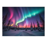 Caheansi Telón de fondo Aurora Boreal de 2,1 x 1,5 m, montañas nevadas, pinos, bosque, naturaleza, paisaje, fotografía, fondo de auroras boreales, escena de invierno, luces polares, accesorios para