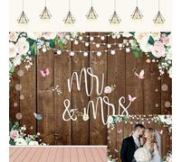 Caheansi Telón de fondo de boda de 1,5 x 0,9 m, diseño de flores blancas y rosas, madera rústica, despedida de soltera, novia, novio, ceremonia comprometida, aniversario, boda, fiesta, decoración