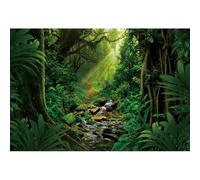 Caheansi Telón de fondo de bosque verde de 5 x 4 pies, selva tropical, selva, luz solar, roca, montaña, arroyo, paisaje, fotografía, fondo para baby shower, fiesta de cumpleaños, cabina de fotos
