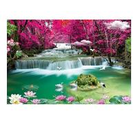 Caheansi Telón de fondo de cascada de lago del bosque de 10 x 8 pies, rocas de montaña, flores de loto, grulla, paloma blanca, plantas, paisaje, fotografía, decoración de pared, retrato, accesorios