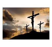 Caheansi Telón de fondo de cruz de Jesucristo de 6 x 4 pies, Pascua, tres cruces en la montaña, amanecer, atardecer, cielo, fondo cristiano, crucifixión, sepulcro, creencia religiosa, eventos de