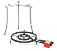 CAHERSA Pack Paellero de Gas Butano Garcima 40 cm, Quemador de 2 Aros + Soporte Universal 40001 Plegable y Regulable en Altura, para Cocinar Paellas en Exterior