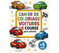 Cahier de Coloriage VOITURES de course pour enfants: Dessins mignons de VOITURES de course avec des Coloriage facile, contours épais, anti-stress - ... 5 ans | 50 dessins faciles une page sur deux