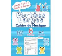 Cahier de Musique avec Portées Larges pour Enfants - Format A4 -: Papier Musique Vierge : 6 Portées Larges, Guide Débutant, Bleu (Édition Française) (Clé et Portée : Cahiers de Musique)