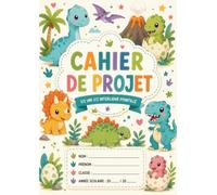 Cahier de Projet 1/2 Uni 1/2 Interligné Pointillé: Cahier de Dessin et d'Écriture - Idéal pour le CP et le CE1 - Pour Enfants, Motif Dinosaure Kawaii