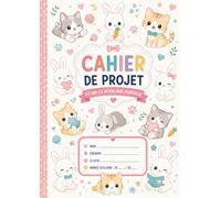 Cahier de Projet 1/2 Uni 1/2 Interligné Pointillé: Cahier de Dessin et d'Écriture - Idéal pour le CP et le CE1 - Pour Enfants, Motif Chat & Lapin Kawaii