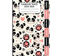 CAHIER DE TEXTE 2025-2026 PANDA: Carnet de devoirs pour filles et garçons, pratique pour tous les matières : cm1 cm2 ce1 ce2 cp | Format a5 pour la rentrée scolaire
