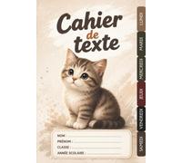 Cahier de Texte Kawaii Chat : Pour filles et garçons - CP, CE1, CE2, CM1, CM2 - Pratique pour toutes les matières - Motif chat kawaii - Relié.