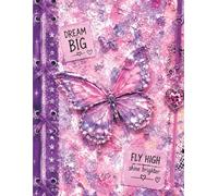 Cahier Séyès 17 × 22 cm - 100 pages - GIRLY CRYSTAL BUTTERFLY: Grands carreaux Séyès • Papier blanc • Intérieur noir et blanc (Collection 17 x 22 cm - Cahiers Séyès - 100 pages)