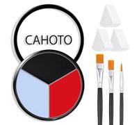 CAHOTO Black Red Light Blue 3 Colors Face Body Paint With Sponge & Brush | Kit de maquillaje en crema SFX 3 en 1 resistente al agua para Devil, Vampiro, Carnival, Teatro, Eye Black Sport Games