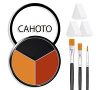 CAHOTO Black Red Orange 3 Colors Face Body Paint With Sponge & Brush | Kit de crema SFX 3 en 1 de Halloween para Scarecrow, Tiger, Devil, Pumpkin, Fox, Lion, Carnival, Eye Black Sport Games