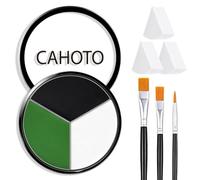 CAHOTO Black White Green 3 Colors Face Body Paint With Sponge & Brush | Kit de Halloween SFX 3 en 1 para Carnival, Teatro, Bruja, Monstruo, Alien, Forest Makeup Eye Black Baseball Sport Games