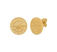 cai Pendientes Plata 925 Chapado en Oro Pendientes Mujer Moneda Mate Brújula Sol